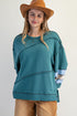 Teal Cotton Color Mix Embroidered Washed Pullover L Tops