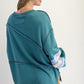Teal Cotton Color Mix Embroidered Washed Pullover Tops