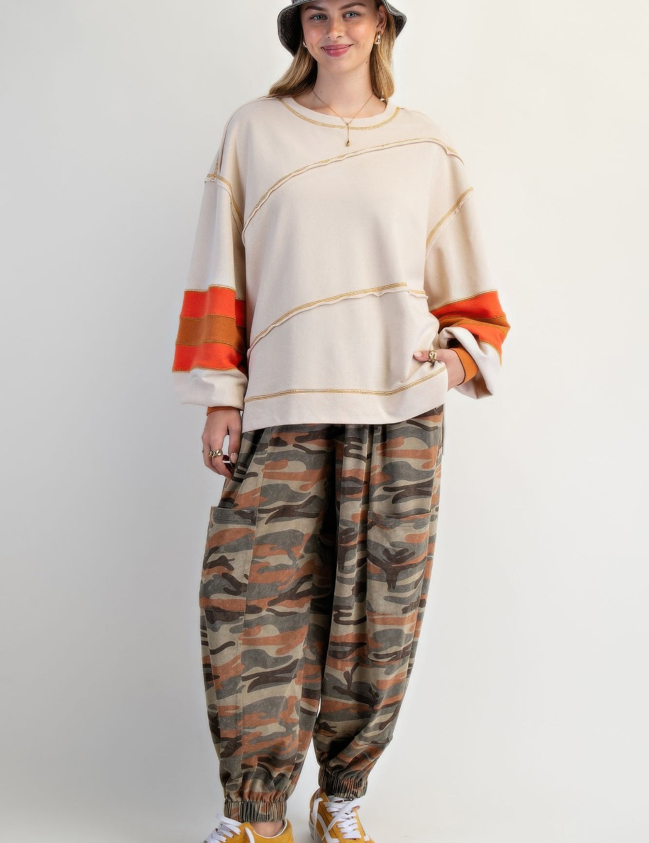 Cotton Color Mix Embroidered Washed Pullover | Tops Daverri Fashions