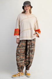Cotton Color Mix Embroidered Washed Pullover | Tops Daverri Fashions