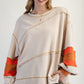 Cotton Color Mix Embroidered Washed Pullover Tops