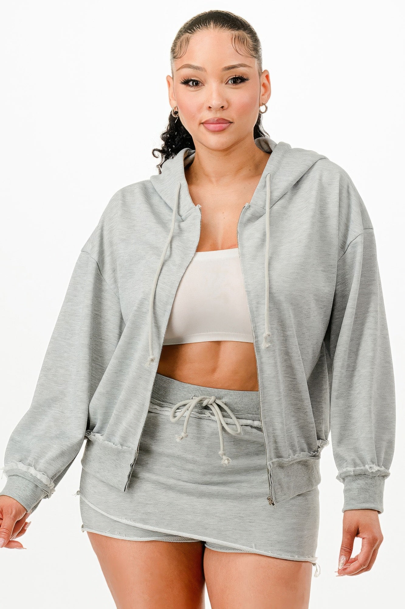 Zipped Hooded Jacket And Skort Set L Outfit Sets