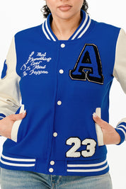 Patch Varsity Bomber Jacket | Daverri Fashions