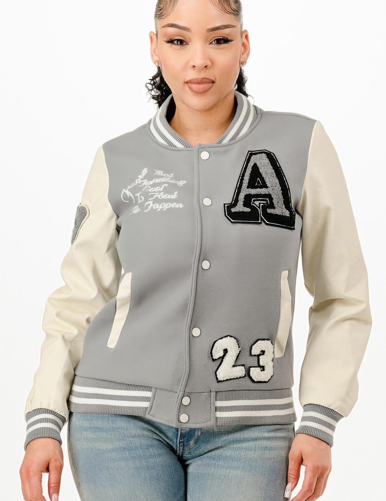 Patch Varsity Bomber Jacket | Daverri Fashions
