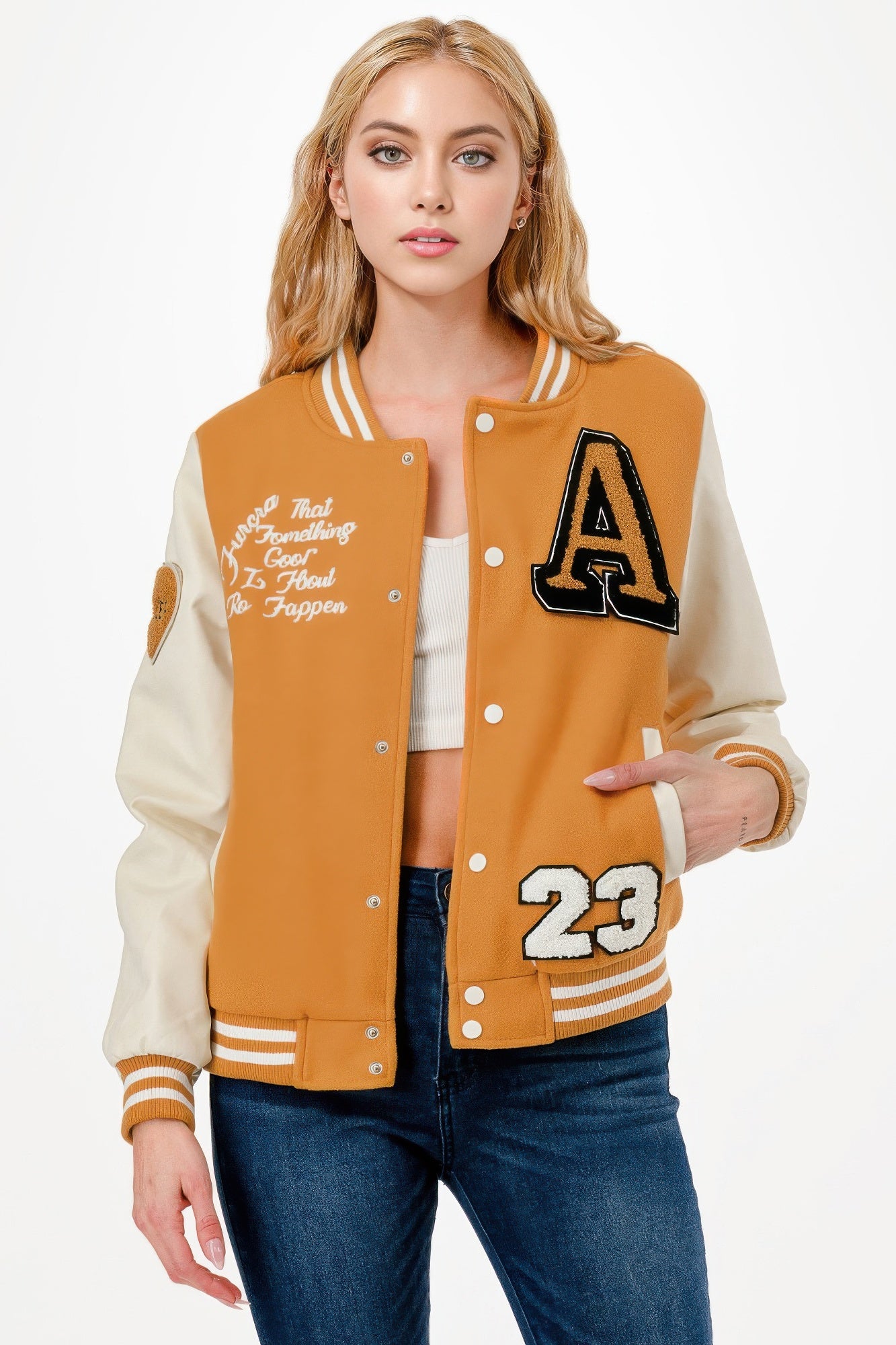 Patch Varsity Bomber Jacket | Daverri Fashions