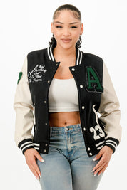 Patch Varsity Bomber Jacket | Daverri Fashions