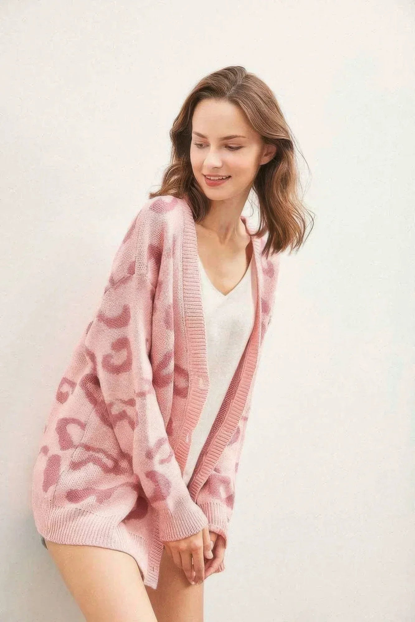 Leopard Button Down Cardigan Pink - DAVERRI FASHIONS