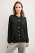 Colorful Buttons Black Solid Sweater - DAVERRI FASHIONS