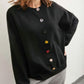 Colorful Buttons Black Solid Sweater - DAVERRI FASHIONS