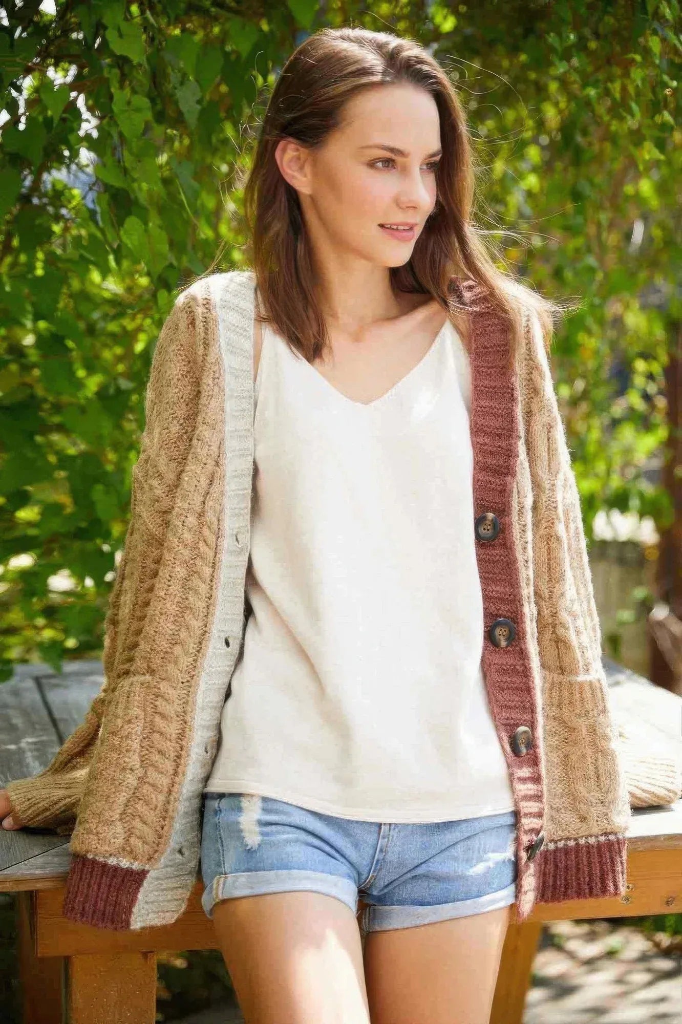 Knit Color Block Cardigan - DAVERRI FASHIONS