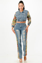 L Tapestry Contrast Denim Set | Outfit Sets Daverri Fashions