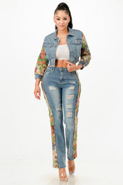 Tapestry Contrast Denim Set | Outfit Sets Daverri Fashions