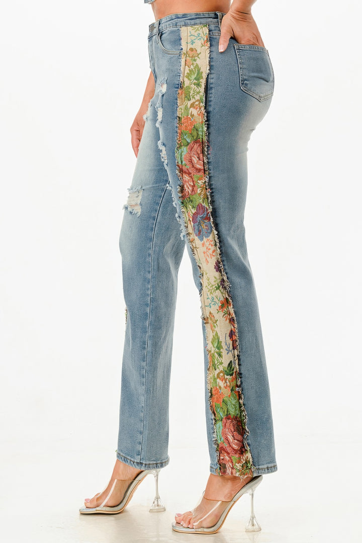 Tapestry Contrast Denim Set | Outfit Sets Daverri Fashions