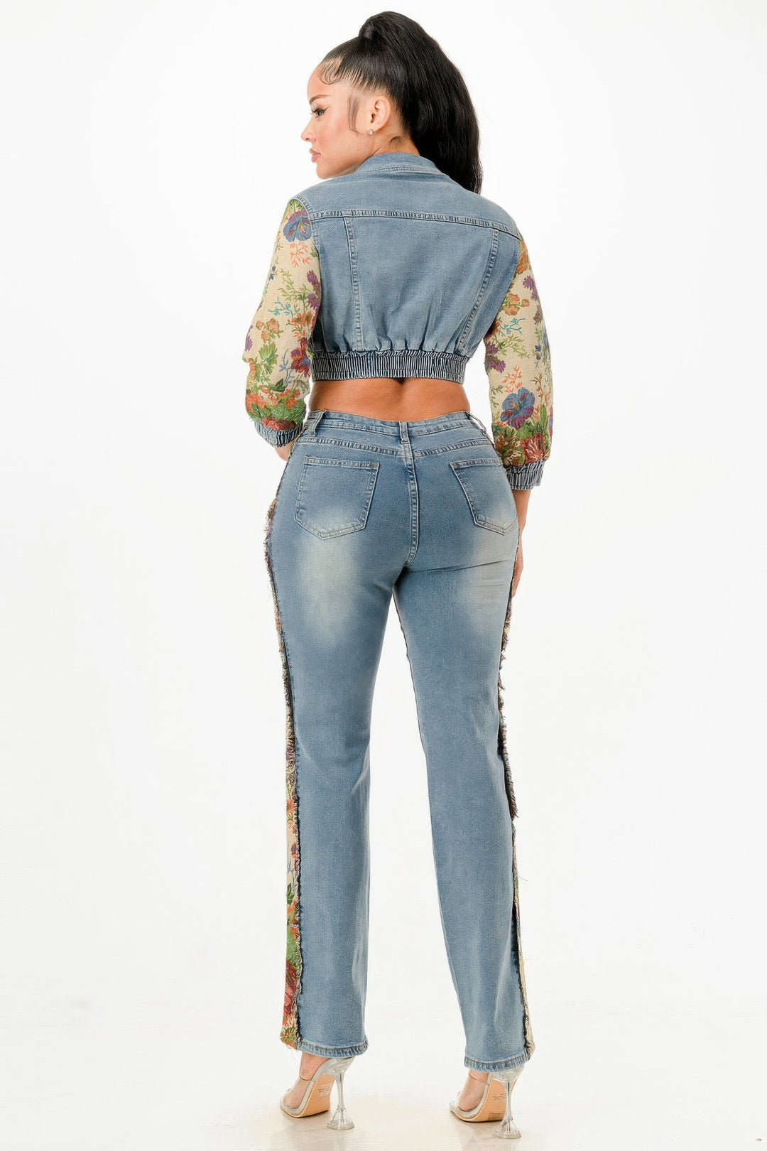 Tapestry Contrast Denim Set | Outfit Sets Daverri Fashions