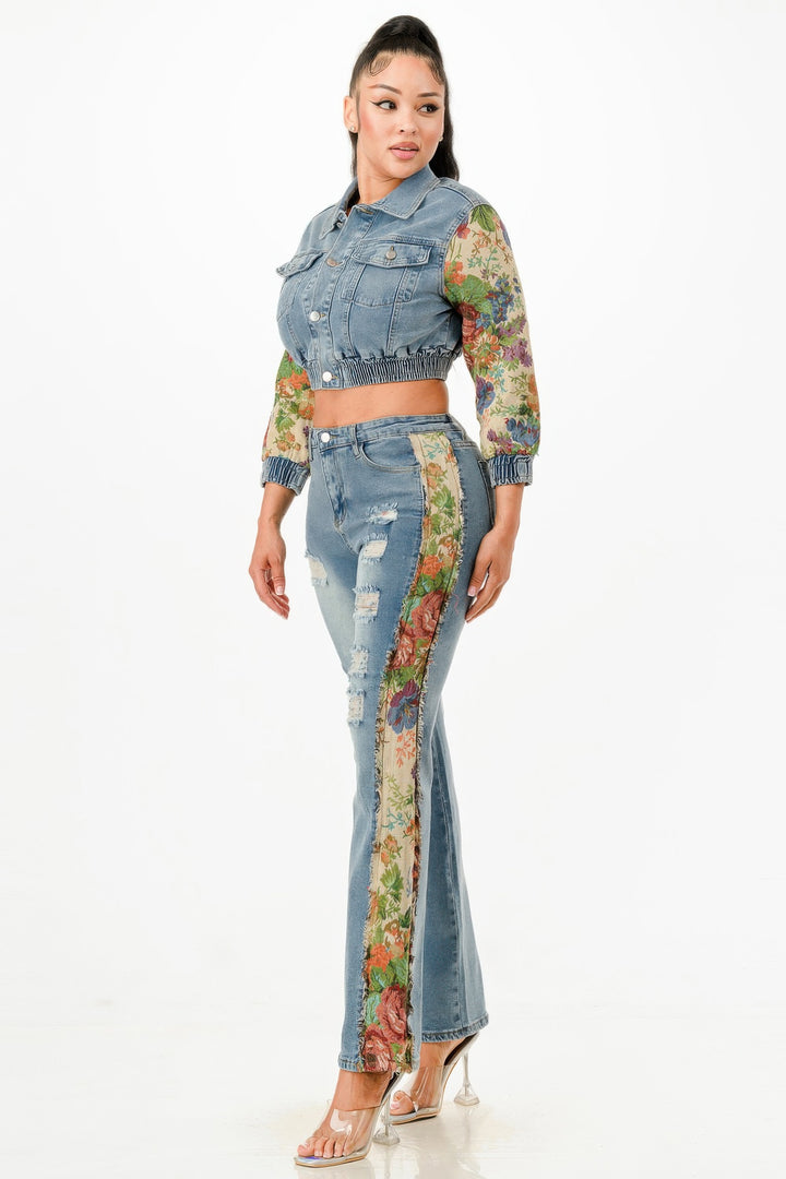 Tapestry Contrast Denim Set | Outfit Sets Daverri Fashions