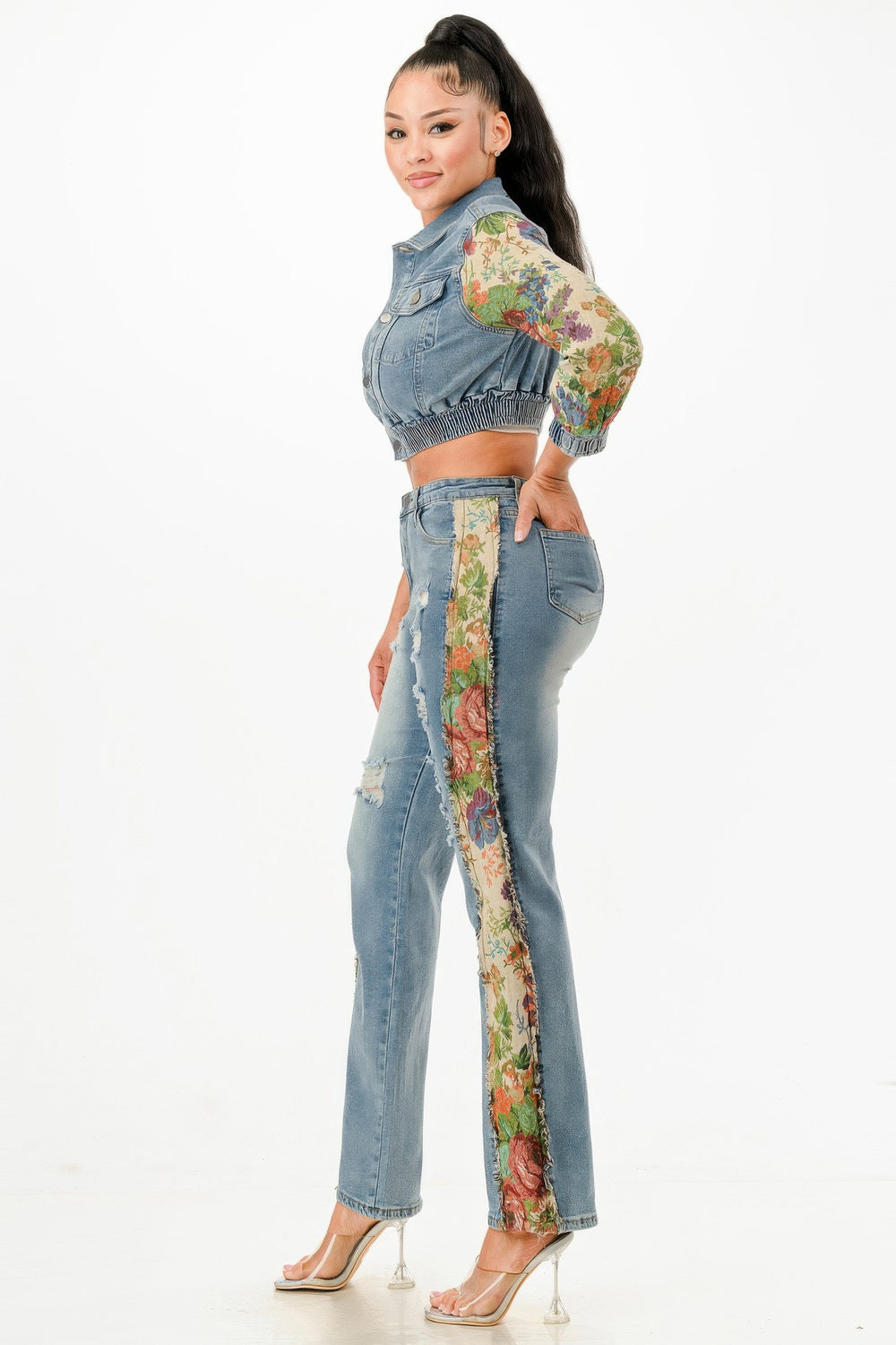 Tapestry Contrast Denim Set | Outfit Sets Daverri Fashions