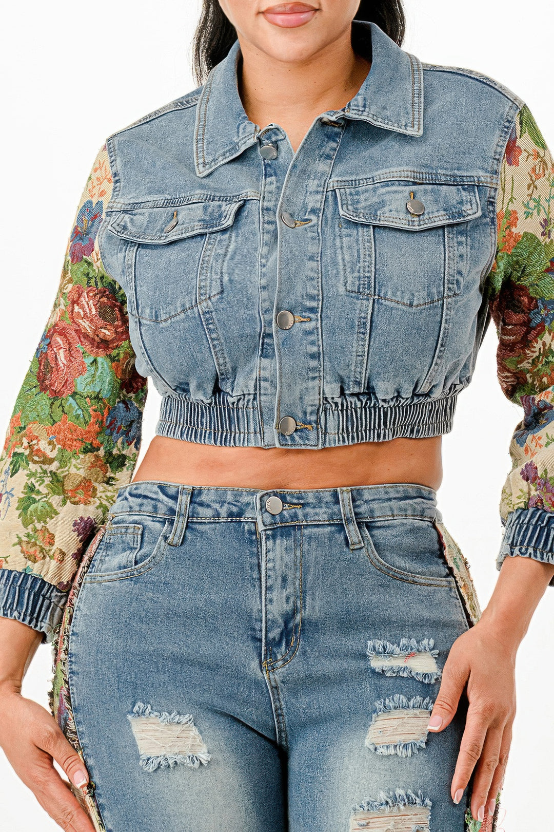 Tapestry Contrast Denim Set | Outfit Sets Daverri Fashions