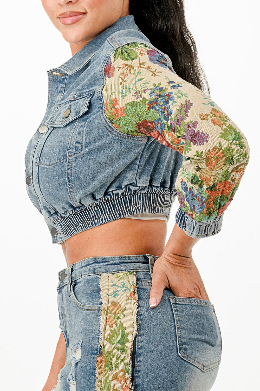 Tapestry Contrast Denim Set | Outfit Sets Daverri Fashions