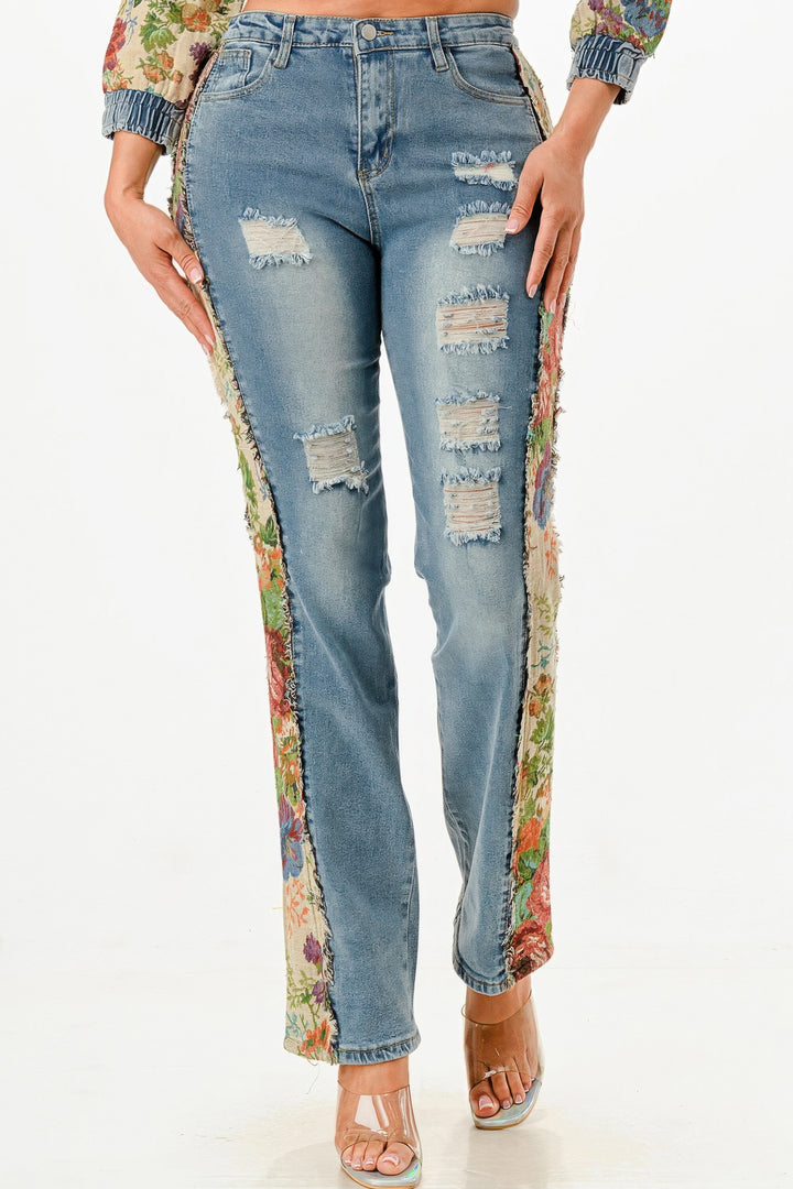 Tapestry Contrast Denim Set | Outfit Sets Daverri Fashions