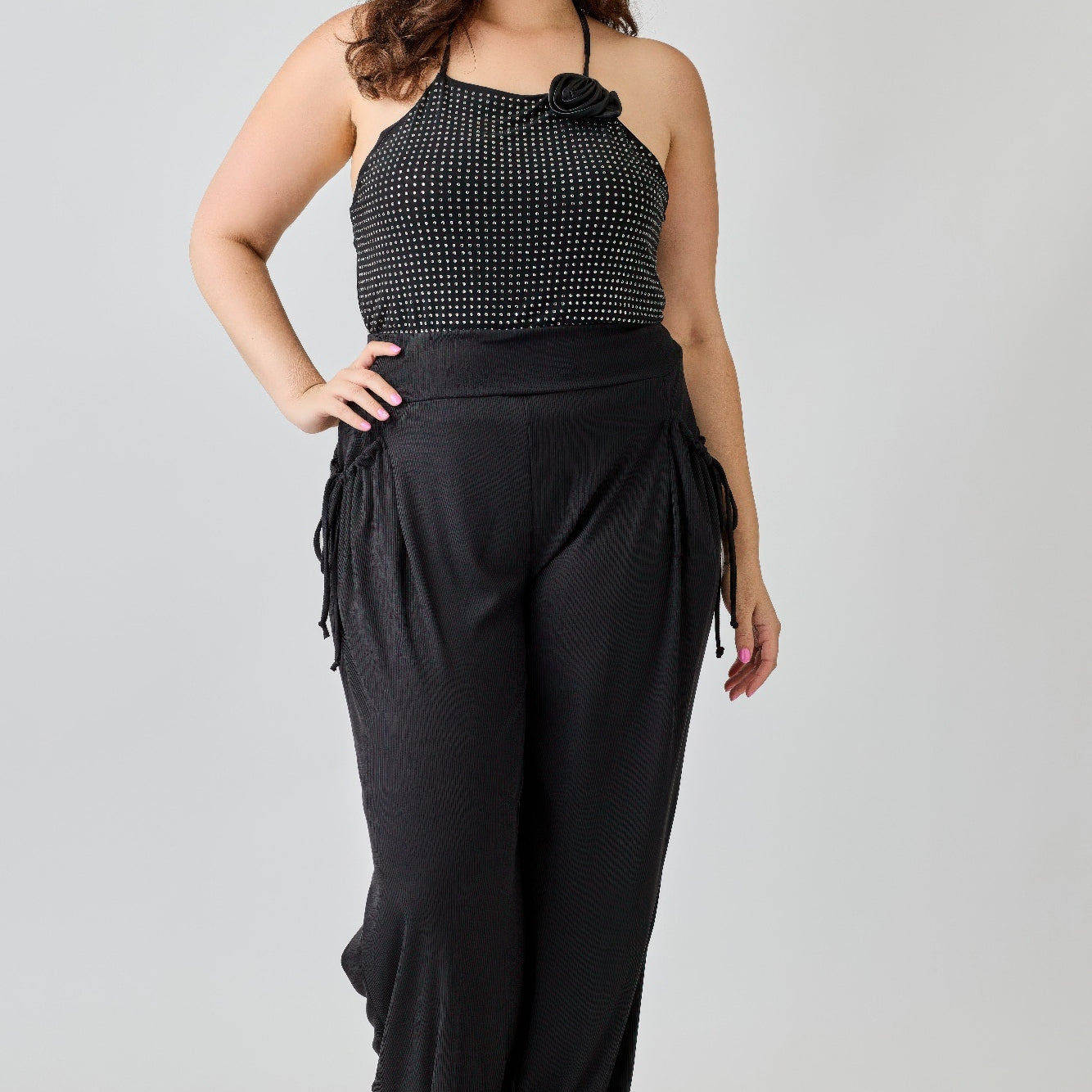 Haute Fox Plus Size Side Drawstring Detail Wide-leg Pants | Pants Daverri Fashions