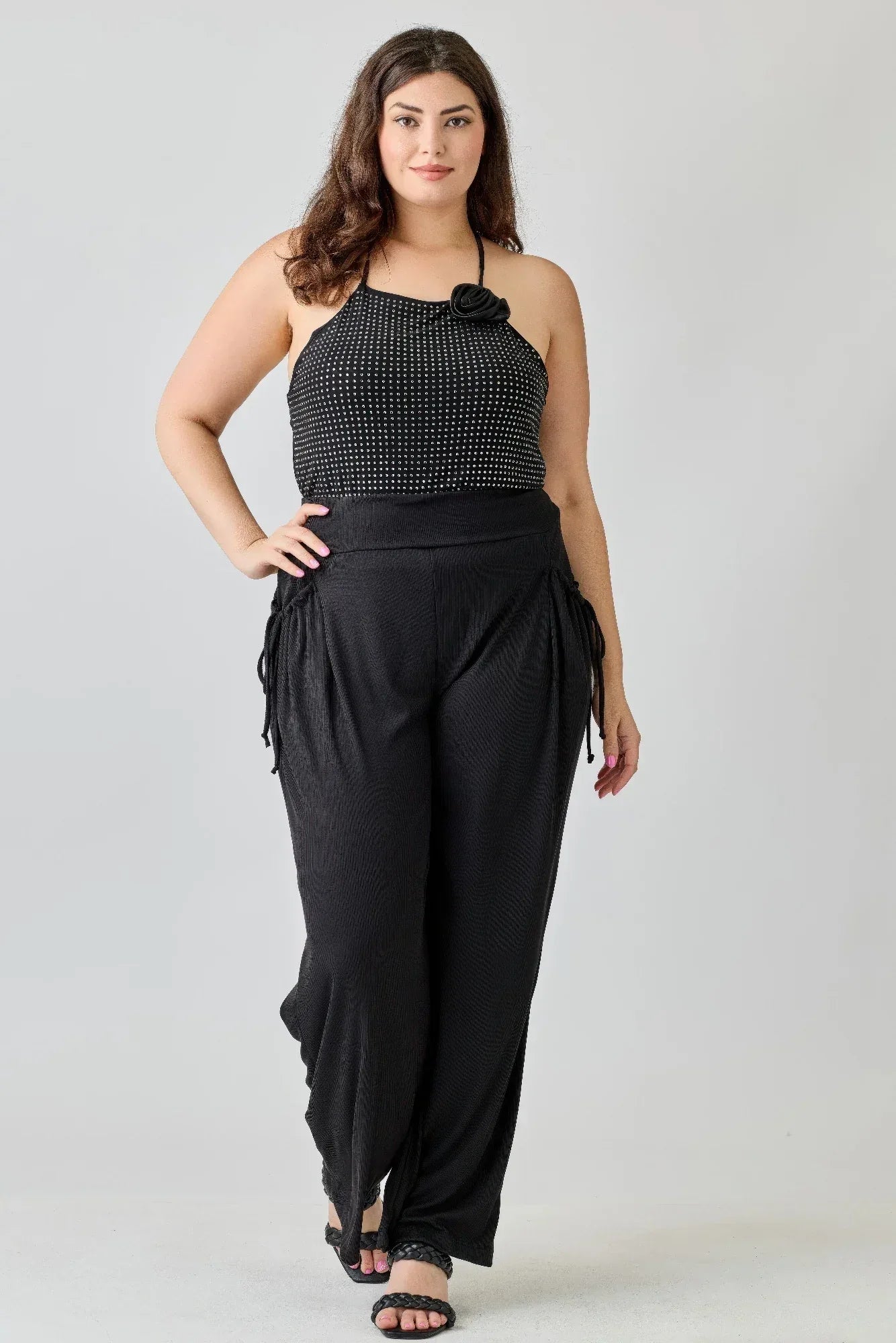 Haute Fox Plus Size Side Drawstring Detail Wide-leg Pants - DAVERRI FASHIONS