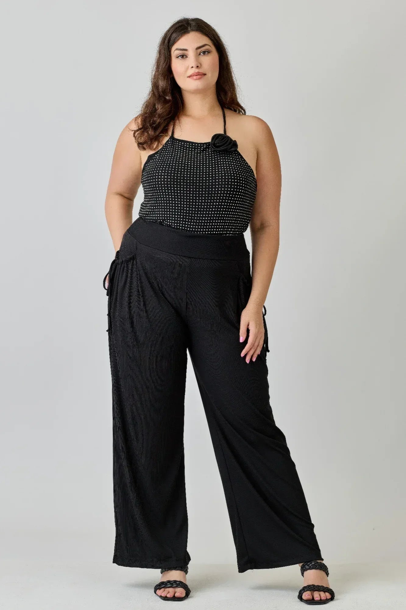 Haute Fox Plus Size Side Drawstring Detail Wide-leg Pants - DAVERRI FASHIONS