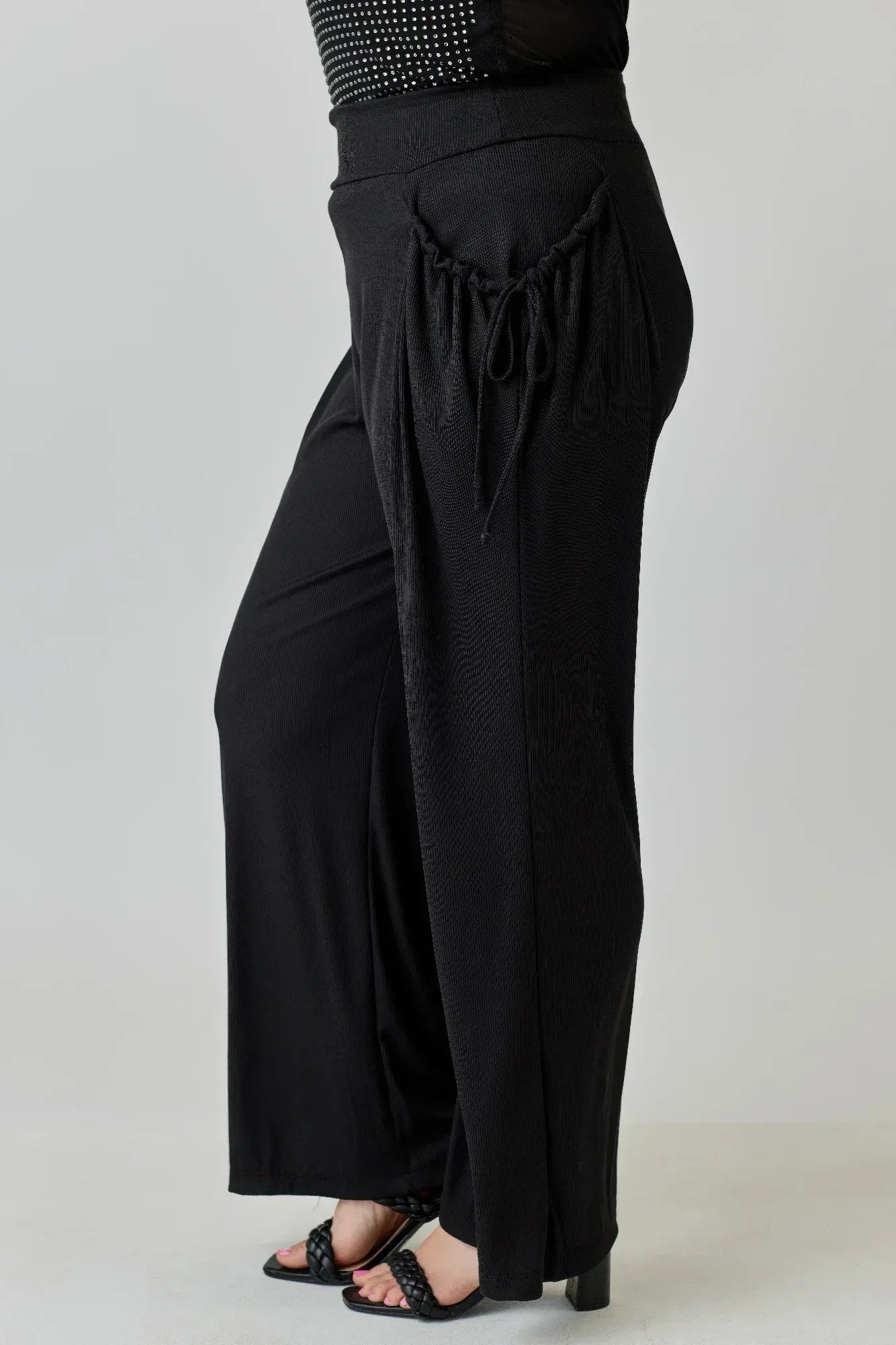 Haute Fox Plus Size Side Drawstring Detail Wide-leg Pants - DAVERRI FASHIONS