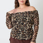 Plus Size Leopard Print Off-the-shoulder Blouse - DAVERRI FASHIONS