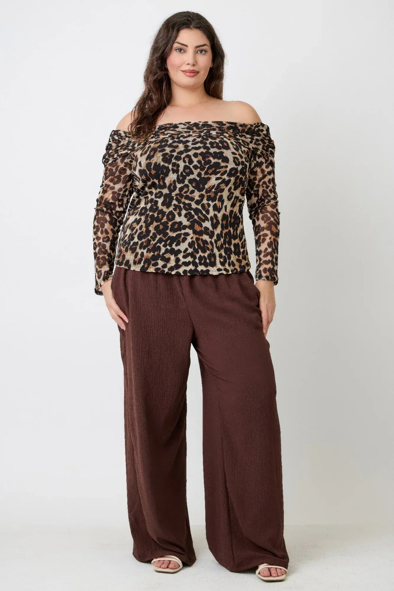 Plus Size Leopard Print Off-the-shoulder Blouse - DAVERRI FASHIONS