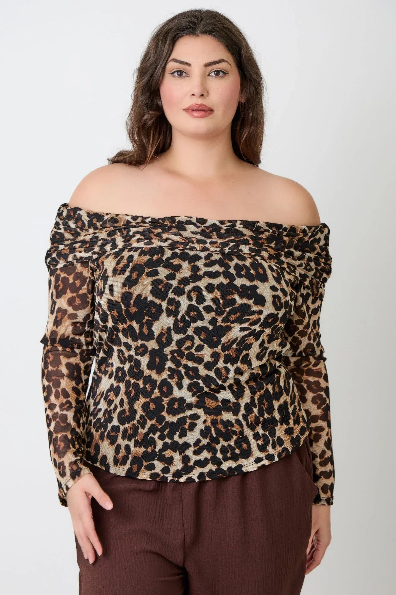 Plus Size Leopard Print Off-the-shoulder Blouse - DAVERRI FASHIONS