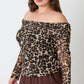 Plus Size Leopard Print Off-the-shoulder Blouse - DAVERRI FASHIONS