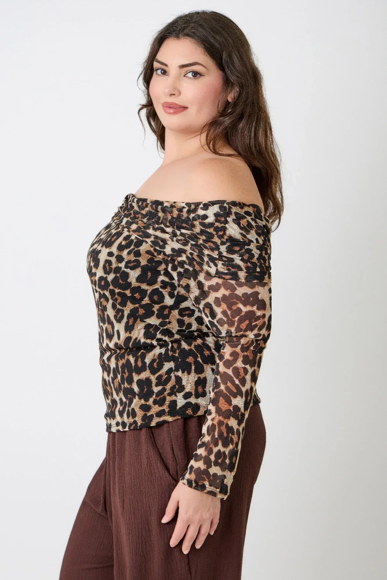 Plus Size Leopard Print Off-the-shoulder Blouse - DAVERRI FASHIONS