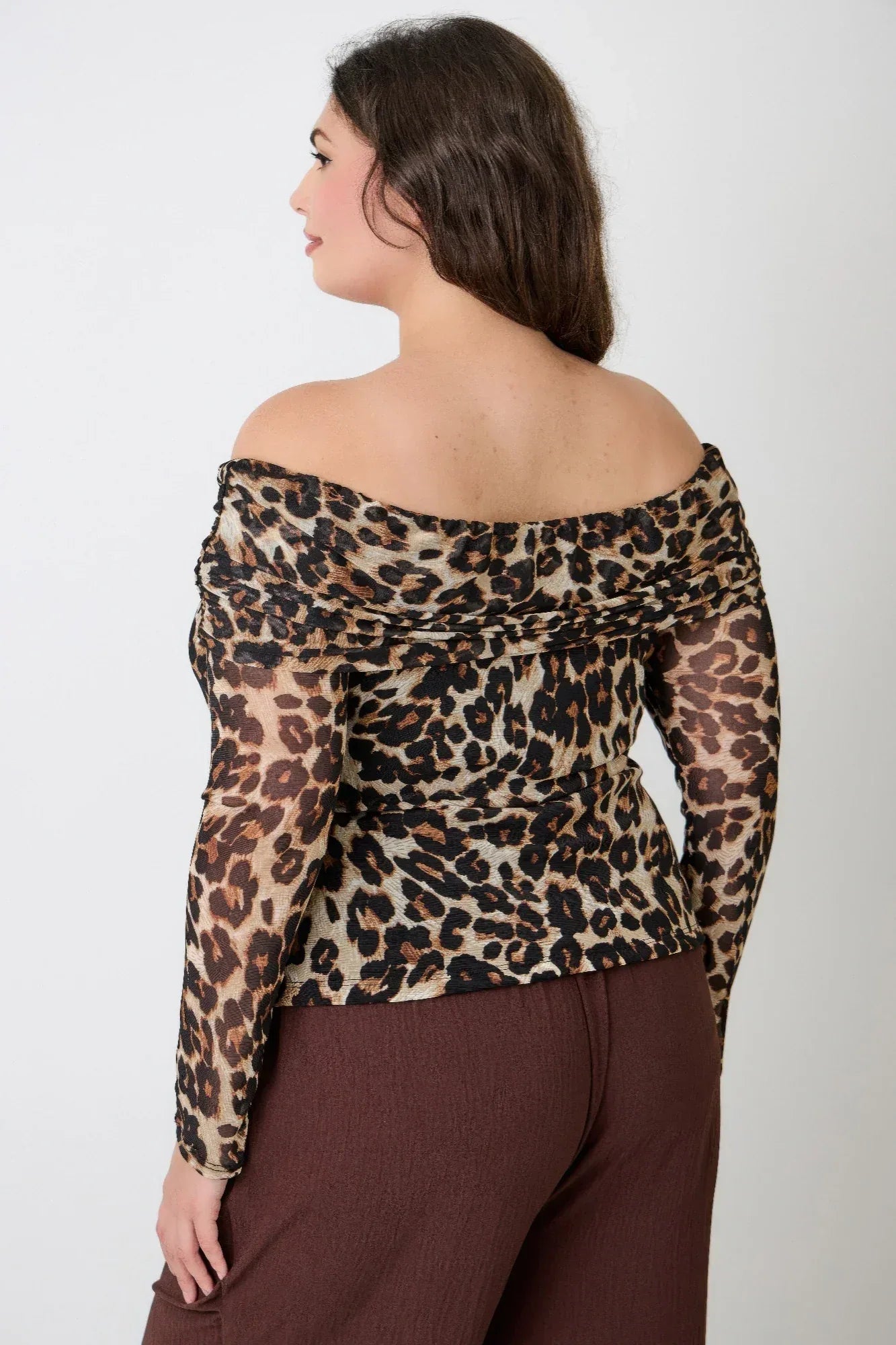 Plus Size Leopard Print Off-the-shoulder Blouse - DAVERRI FASHIONS