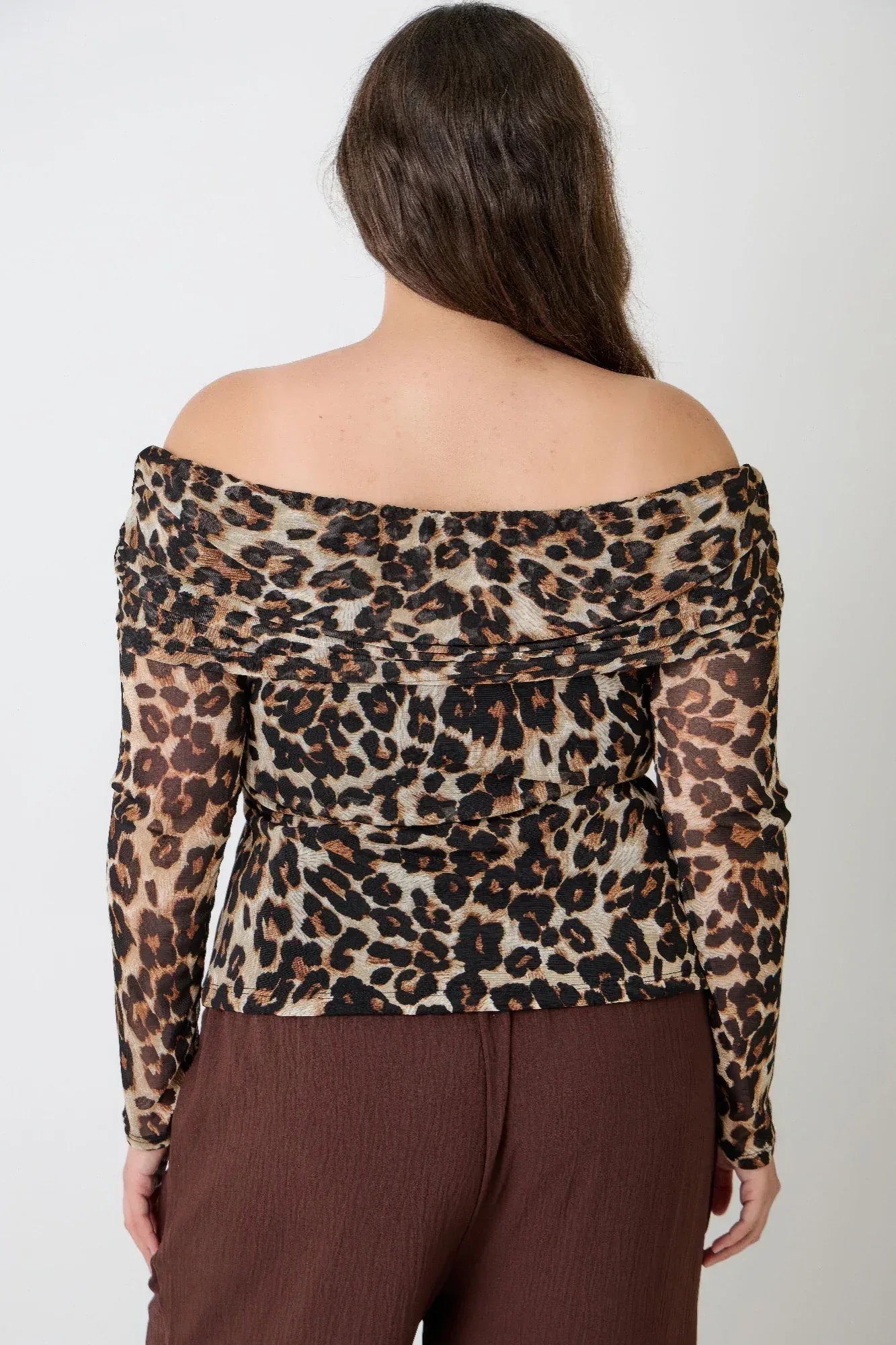 Plus Size Leopard Print Off-the-shoulder Blouse - DAVERRI FASHIONS