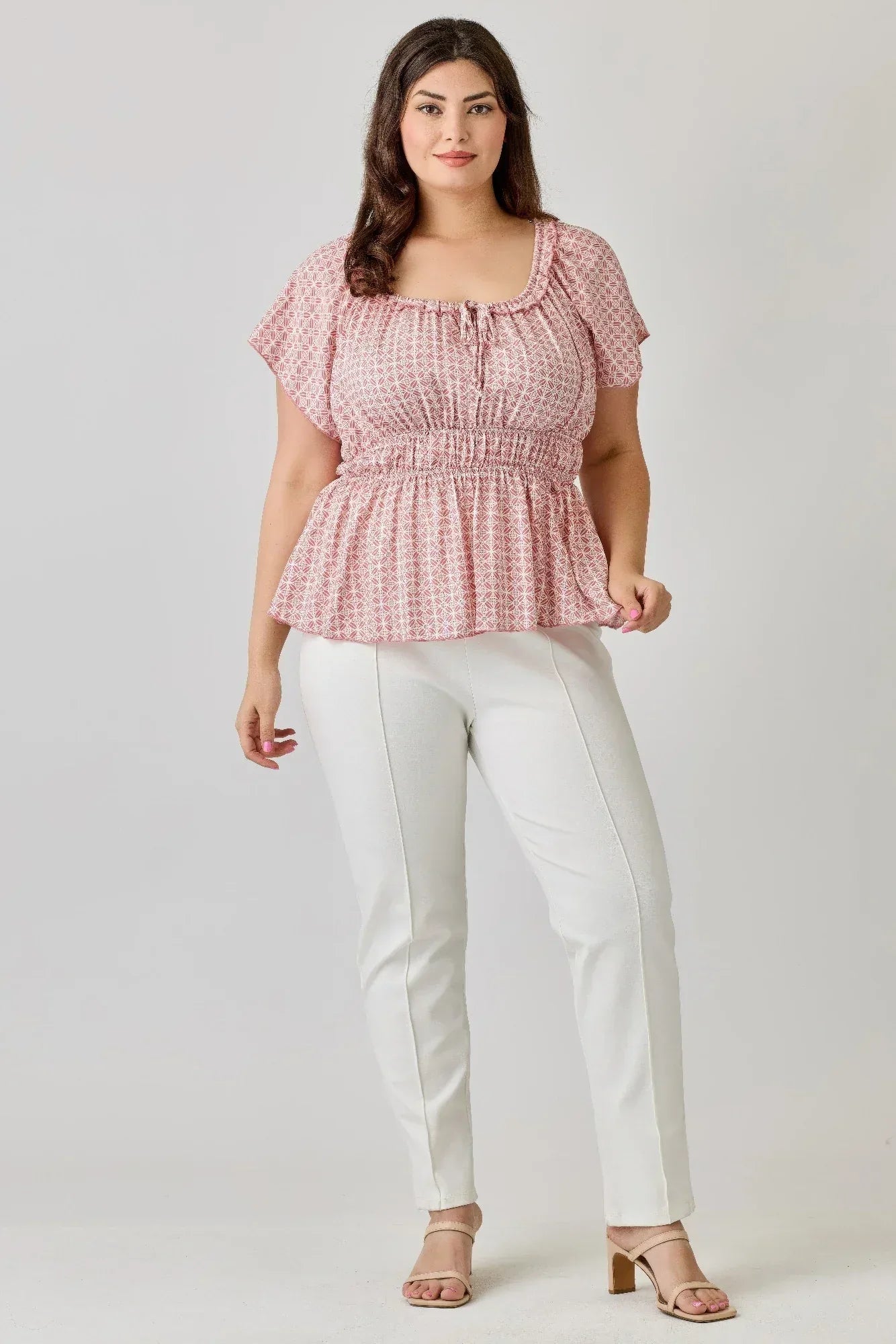 Haute Fox Plus Size Geometric Challis Print Babydoll Blouse - DAVERRI FASHIONS