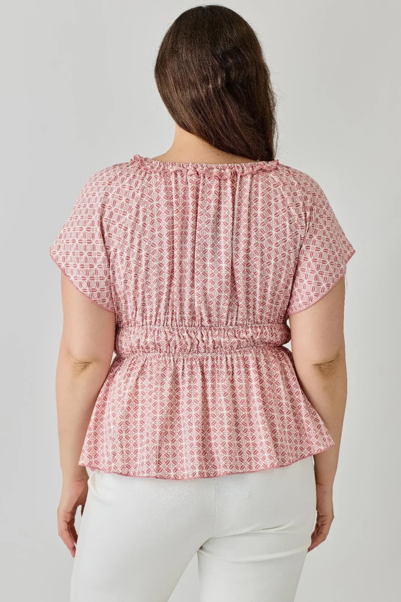 Haute Fox Plus Size Geometric Challis Print Babydoll Blouse - DAVERRI FASHIONS