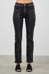 Black acid mid-rise slim straight denim jeans with white stitching