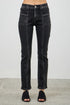 Black acid mid-rise slim straight denim jeans with white stitching