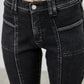 Saige Denim Black Acid mid-rise slim straight jeans with white stitching