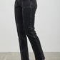 Black Saige high-rise straight-leg jeans with faded distressed finish and white stitching