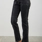 Black Saige acid wash mid-rise slim straight jeans with distressed finish