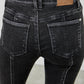Saige Denim Black Acid Mid Rise Slim Straight Jeans with white stitching