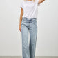 Light-wash high-rise wide-leg denim jeans with rolled cuffs