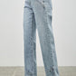 Saige Denim Piping Detail high-rise wide-leg jeans with stitching