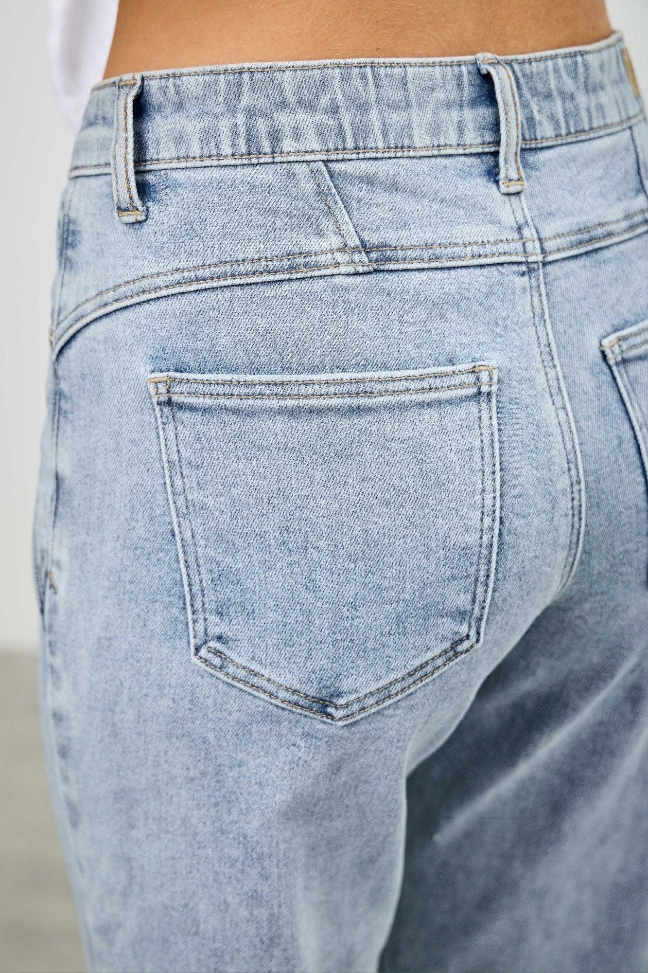 Saige Denim Piping Detail light-wash high-rise straight jeans