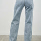 Saige Denim Piping Detail high-rise straight jeans with frayed hems