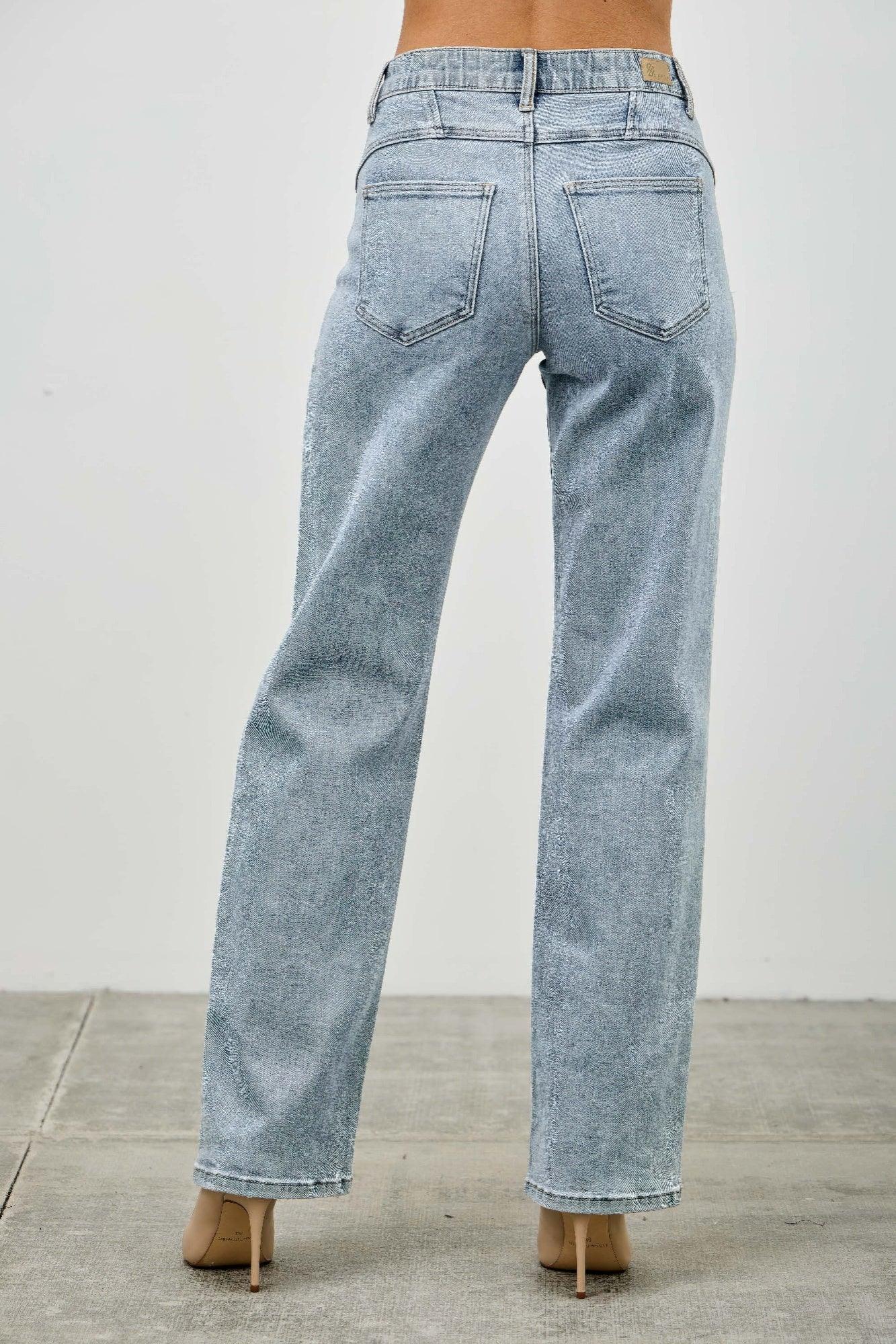 Saige Denim Piping Detail high-rise straight jeans with frayed hems