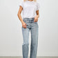 Saige Denim Piping Detail Mid Rise Straight Jeans in light-wash with distressing