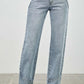 Light-wash high-rise wide-leg Saige denim jeans with rolled cuffs