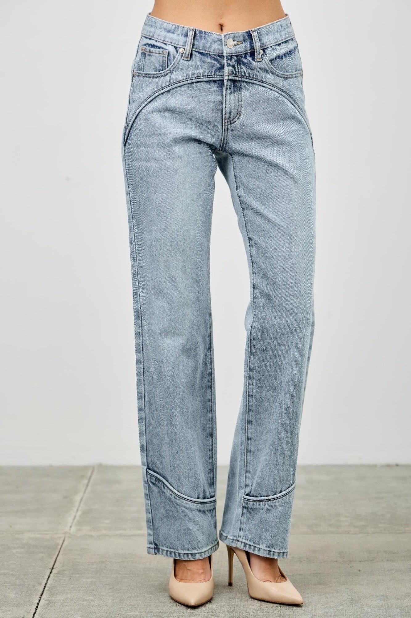 Saige Denim high-rise straight-leg jeans with piping detail
